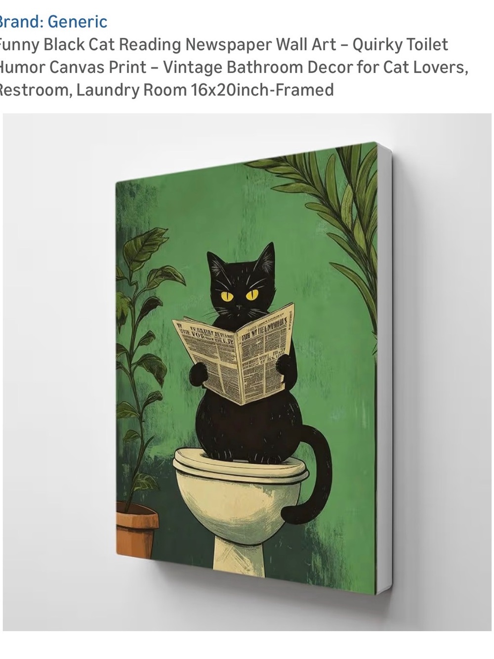 Black Cat Reading Newspaper Canvas Wall Art - Green Background